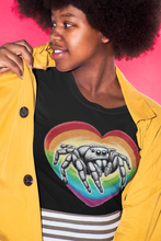Load image into Gallery viewer, Jumping Spider and Rainbow Heart- Men's/Unisex or Women's T-Shirt