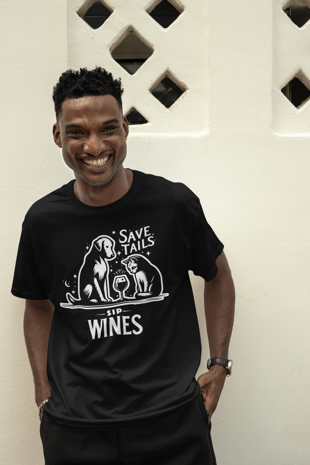 Save Tails. Sip Wine - Men's/Unisex or Women's T-Shirt