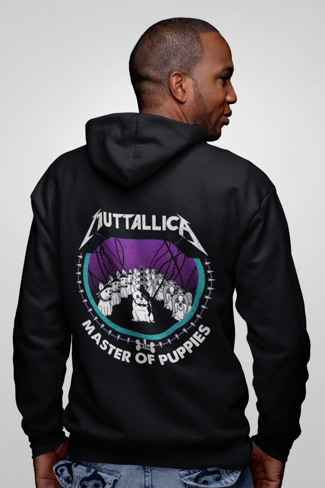 Muttallica v.2.0 Men's/Unisex Zip Front Hoodie (Black)